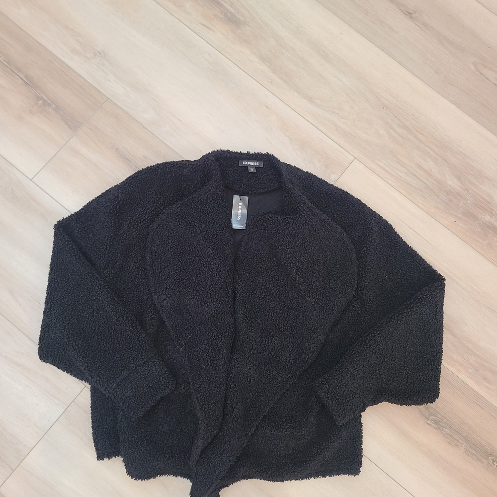 NWT! Oversized Express Black Fuzzy Women Cardigan Can Also Fit S